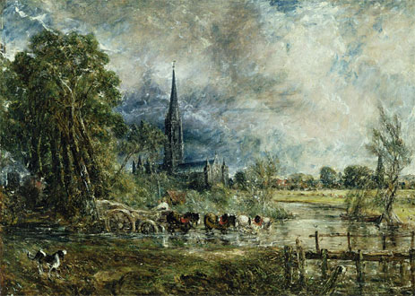 Salisbury Cathedral from the Meadows (Fording the River - Showery Weather), c.1829/31 | Constable | Painting Reproduction