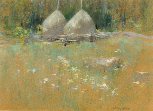 Haystacks at Edge of Woods, c.1895 | John Henry Twachtman | Painting Reproduction