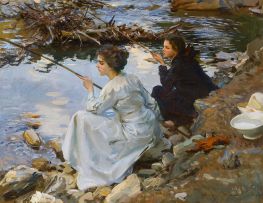 Two Girls Fishing | Sargent | Painting Reproduction