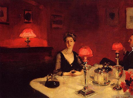 A Dinner Table at Night (The Glass of Claret), 1884 | Sargent | Painting Reproduction