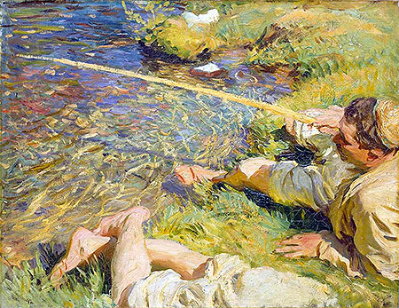 Val d'Aosta: A Man Fishing, c.1907 | Sargent | Gemälde Reproduktion