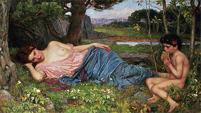 Listening to My Sweet Pipings, 1911 | Waterhouse | Gemälde Reproduktion