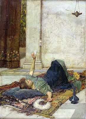 Dolce Far Niente (The White Feather Fan), 1879 | Waterhouse | Painting Reproduction