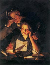 A Girl reading a Letter with an Old Man | Wright of Derby | Painting Reproduction
