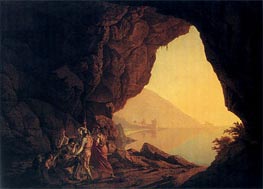 A Grotto by the Sea Side in the Kingdom of Naples with Banditti a Sunset, 1778 von Wright of Derby | Gemälde-Reproduktion