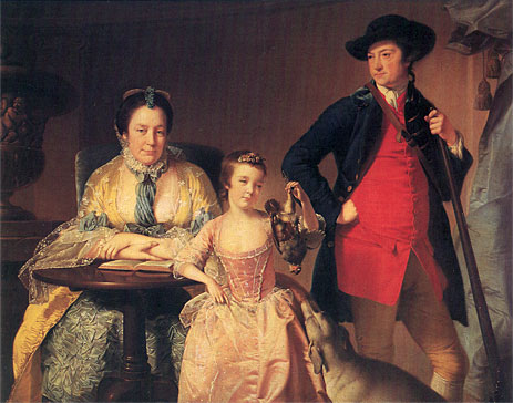 Portrait of James and Mary Shuttleworth with one of their Daughters, c.1764 | Wright of Derby | Painting Reproduction