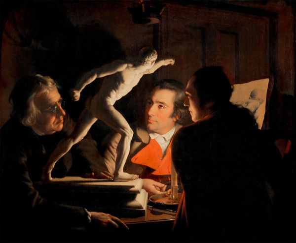 Three Persons Viewing the Gladiator by Candle Light, 1765 by Wright of Derby | Painting Reproduction
