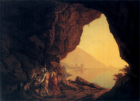 A Grotto by the Sea Side in the Kingdom of Naples with Banditti a Sunset | Wright of Derby | Painting Reproduction