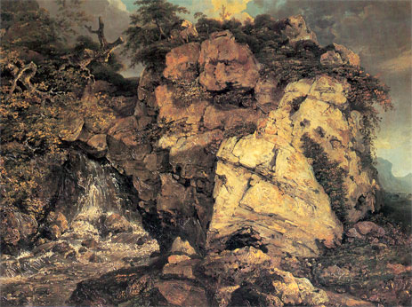 Rocks with Waterfall | Wright of Derby | Painting Reproduction