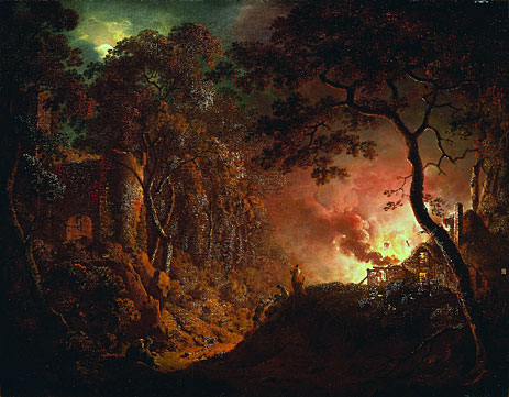 Cottage on Fire | Wright of Derby | Painting Reproduction