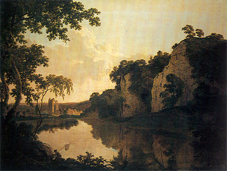 Landscape with Dale Abbey and Church Rocks, c.1785 | Wright of Derby | Gemälde Reproduktion