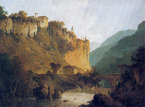 The Convent of San Cosimato and part of the Claudian Aqueduct near Vicovaro in the Roman Campagna | Wright of Derby | Painting Reproduction