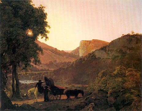 Landscape with Figures and a Tilted Cart, Matlock High Tor in the Distance | Wright of Derby | Painting Reproduction