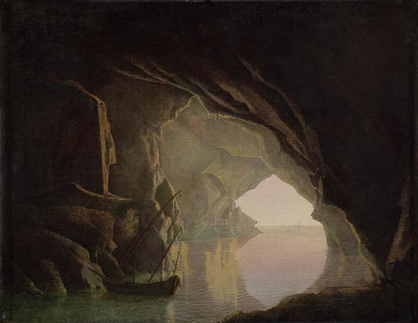 Eine Grotte im Golf von Salerno, Sonnenuntergang, c.1780/81 | Wright of Derby | Gemälde Reproduktion