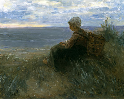 A Fishergirl on a Dune-Top Overlooking the Sea, c.1900 | Jozef Israels | Painting Reproduction