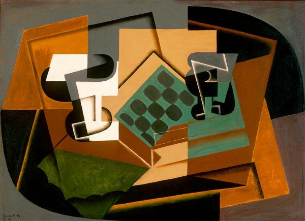 Schachbrett, Glas und Schale, 1917 von Juan Gris | Gemälde-Reproduktion