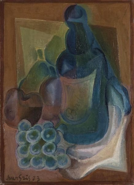 Eine Flasche und Obst, 1923 von Juan Gris | Gemälde-Reproduktion