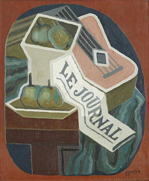 Obstschale und Zeitung, 1925 von Juan Gris | Gemälde-Reproduktion