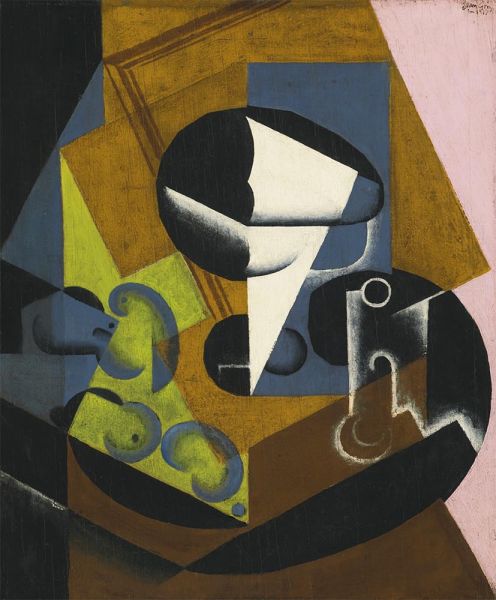 Obstschale und Obst auf einem Sockeltisch, 1917 von Juan Gris | Gemälde-Reproduktion