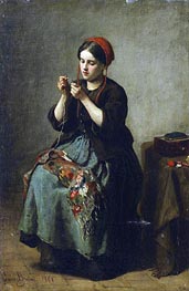 Peasant Woman Threading a Needle, 1861 von Jules Breton | Gemälde-Reproduktion