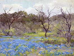Early Spring, Bluebonnets and Mesquite, 1919 by Julian Onderdonk | Painting Reproduction