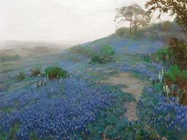 Blaue Wiesenlupine Feld, am frühen Morgen, San Antonio, Texas, 1914 von Julian Onderdonk | Gemälde-Reproduktion