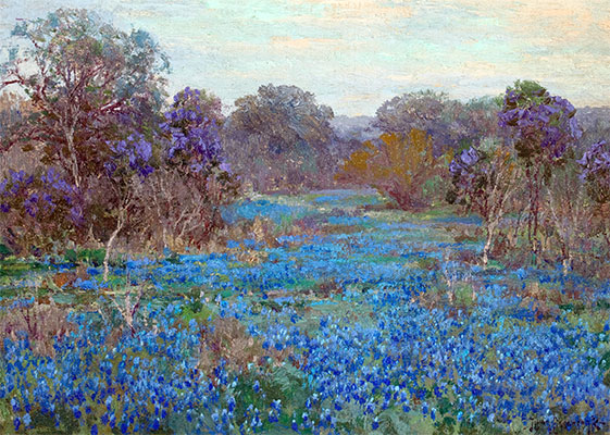 Blaue Wiesenlupine Feld mit Bäumen, undated | Julian Onderdonk | Gemälde Reproduktion