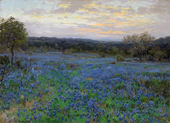 Blaue Wiesenlupine Feld bei Sonnenuntergang, undated | Julian Onderdonk | Gemälde Reproduktion