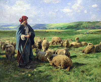 A Young Shepherdess Watching Over Her Flock, undated | Julien Dupre | Painting Reproduction