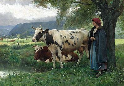Peasant Woman with Cows, Undated | Julien Dupre | Painting Reproduction