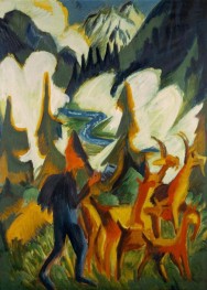 Hirte mit Ziegen am Morgen, 1910 von Ernst Ludwig Kirchner | Gemälde-Reproduktion