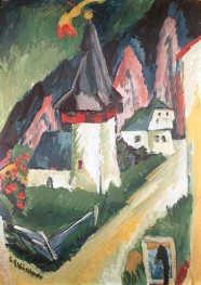 Blick auf die Kirche von Monstein, 1917 von Ernst Ludwig Kirchner | Gemälde-Reproduktion