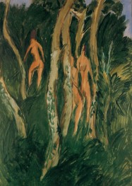 Drei Akte unter Bäumen, 1913 von Ernst Ludwig Kirchner | Gemälde-Reproduktion