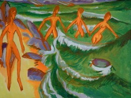 Badende am Strand (Fehmarn), 1913 von Ernst Ludwig Kirchner | Gemälde-Reproduktion