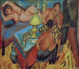 Erich Heckel und Otto Mueller beim Schach, 1913 von Ernst Ludwig Kirchner | Gemälde-Reproduktion