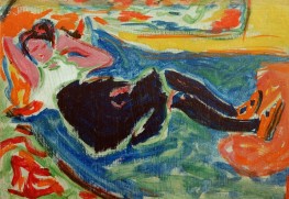 Frau mit schwarzen Strümpfen, 1909 von Ernst Ludwig Kirchner | Gemälde-Reproduktion