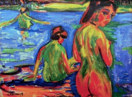 Im See badende Mädchen, 1909 von Ernst Ludwig Kirchner | Gemälde-Reproduktion
