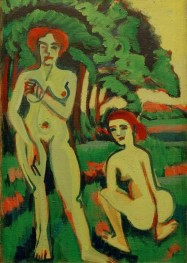 Zwei grüne Mädchenakte mit rotem Haar, 1909 von Ernst Ludwig Kirchner | Gemälde-Reproduktion