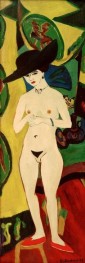 Stehender Akt mit Hut, 1910 von Ernst Ludwig Kirchner | Gemälde-Reproduktion