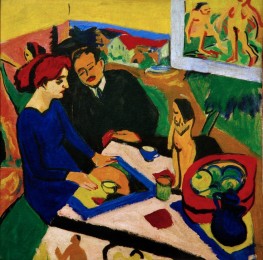 Doris und Heckel am Tisch, 1910 von Ernst Ludwig Kirchner | Gemälde-Reproduktion