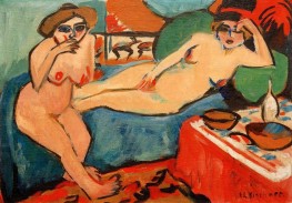 Two Nudes on Blue Sofa | Ernst Ludwig Kirchner | Painting Reproduction