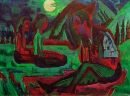 Moonlit night; Accordion in Moonlit Night | Ernst Ludwig Kirchner | Painting Reproduction