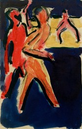 Postcard to Erich Heckel dated 23.6.1910 (Bathers at the Elbe III) | Ernst Ludwig Kirchner | Painting Reproduction