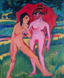Two Girls under an Umbrella | Ernst Ludwig Kirchner | Painting Reproduction