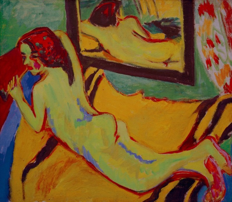 Ernst Ludwig Kirchner | Reclining nude in front of a mirror, 1909 Reclining nude in front of a mirror, 1909 | Ernst Ludwig Kirchner