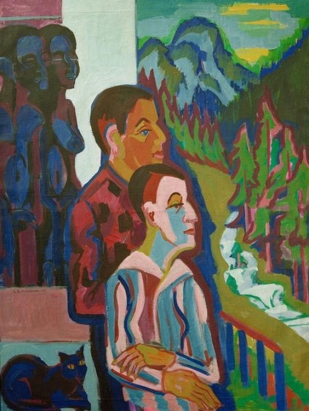 Vor Sonnenaufgang – Selbst mit Erna vor Wildbodenhaus, 1927 | Ernst Ludwig Kirchner