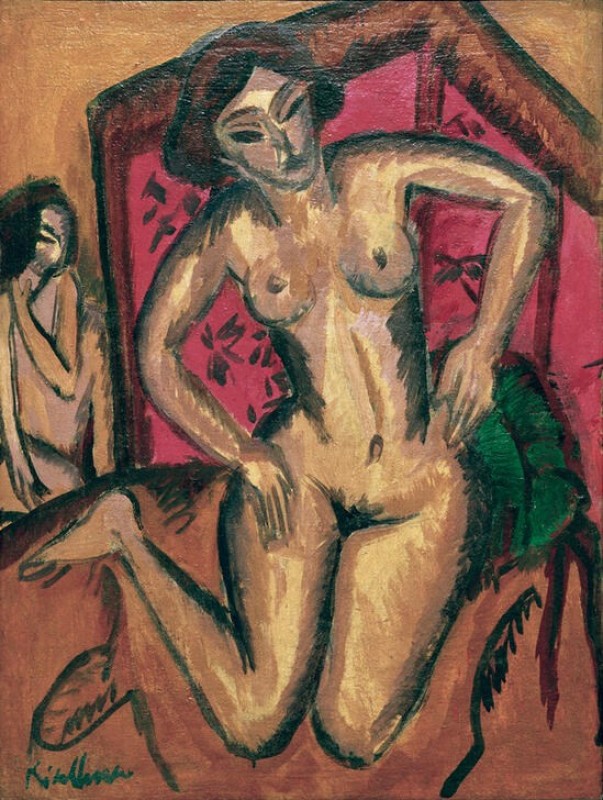 Kneeling Girl Nude in Front of Red Screen, 1912 | Ernst Ludwig Kirchner