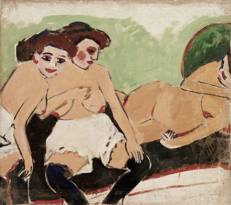 Three Nudes on Black Sofa, 1910 | Ernst Ludwig Kirchner
