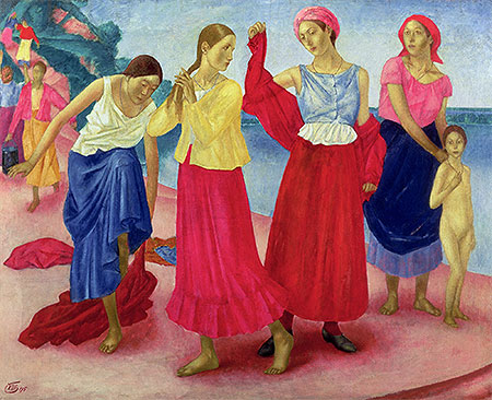 Young Women on the Volga, 1915 | Kuzma Petrov-Vodkin | Painting Reproduction