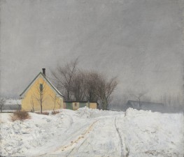 Foggy Winter Day. To the Left a Yellow House. ..., 1910 by Laurits Andersen Ring | Painting Reproduction